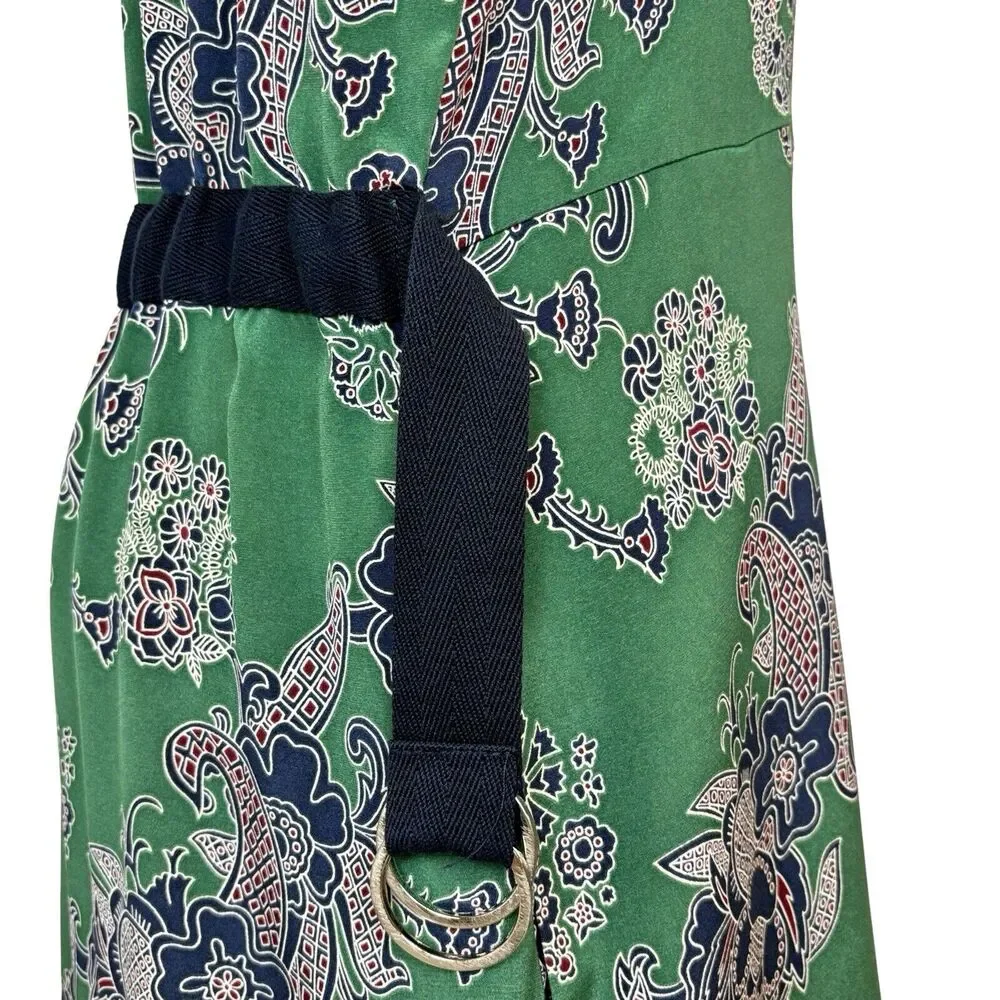 EUC Sea New‎ York Silk Sleeveless Midi Dress. Sz 8 Belted Pockets Fringe Green - Picture 11 of 16
